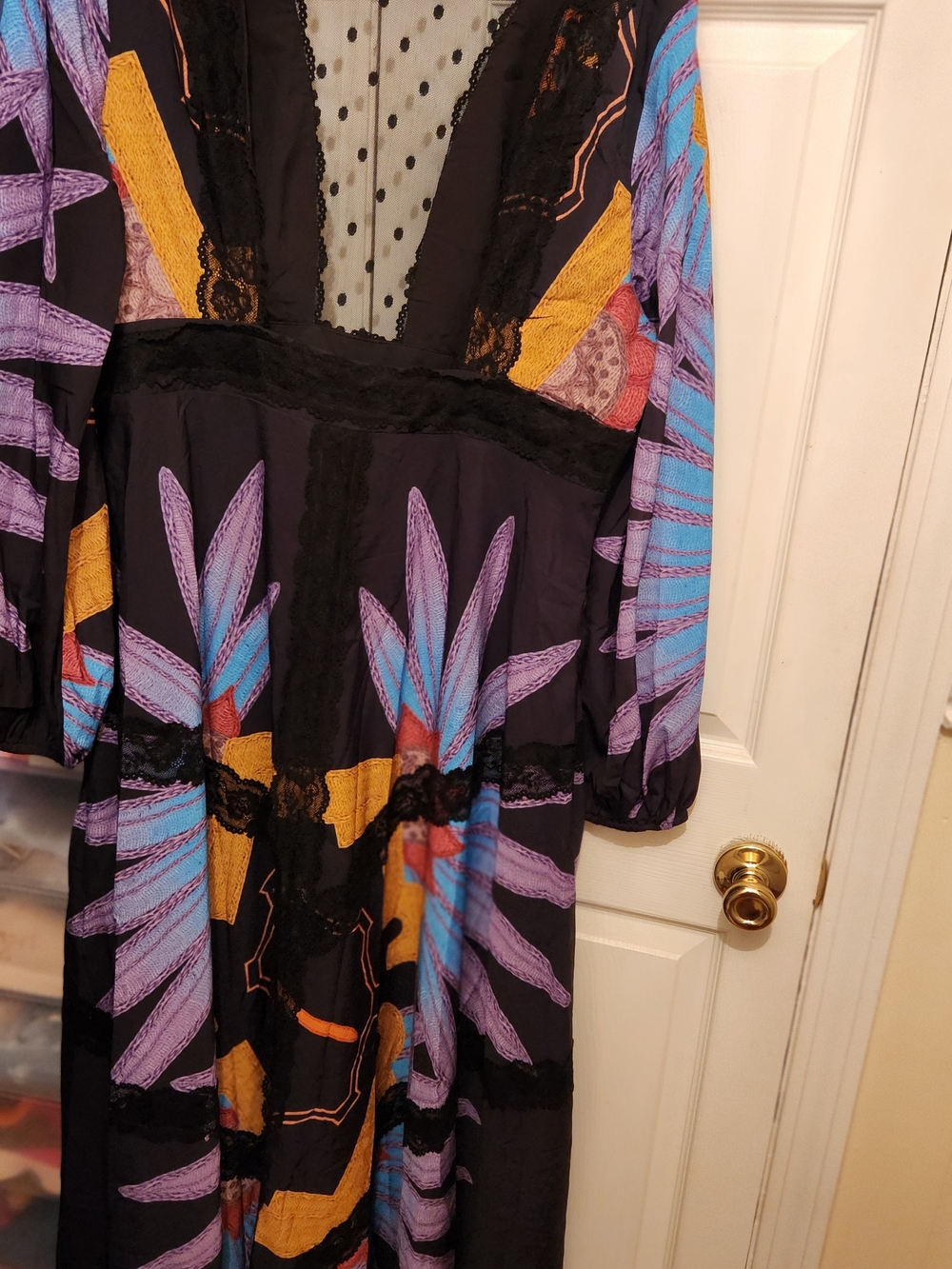 SHEIN Black Maxi Dress with Purple, Blue & Mustard Print